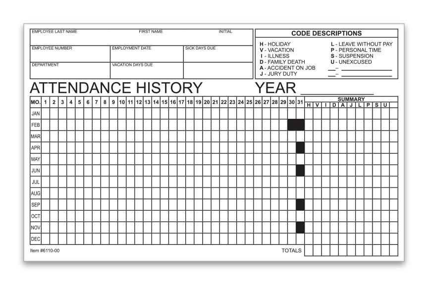Employee Attendance Tracker Form - Qty of 50 – Tucker Industries employee-attendance-tracker-form-qty-of-50-tucker-industries